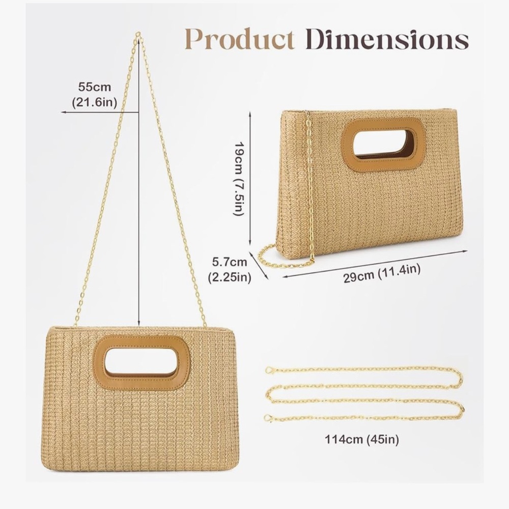 🆕 Clutch Purses for Women, Top Handle Straw Purse Handbags, Summer Crossbody - Picture 5 of 7